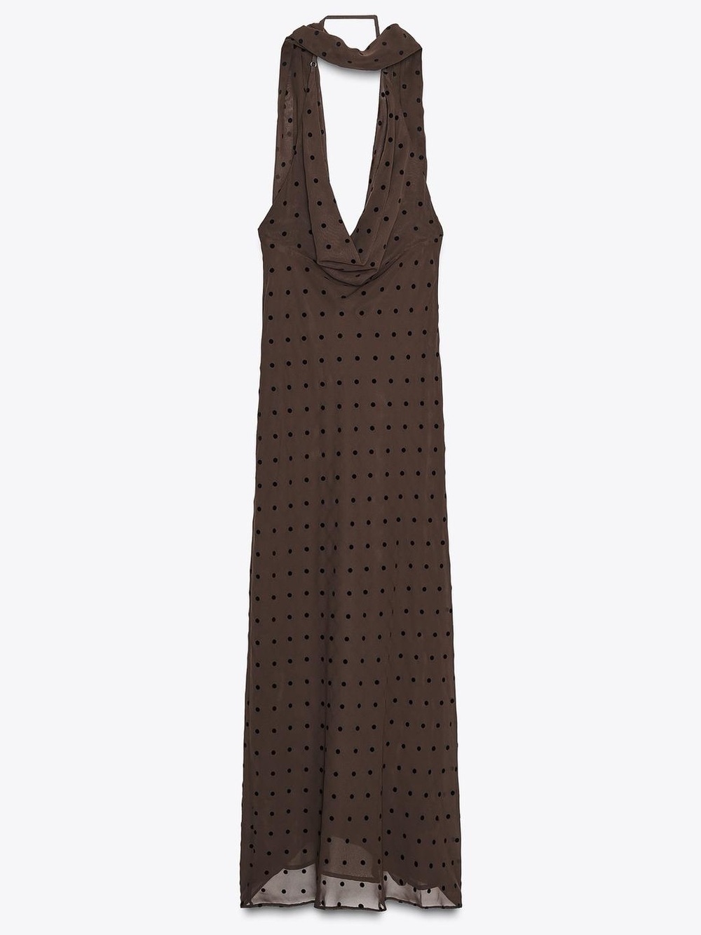 Zara Brown Polka-Dot Halter Maxi Dress w Scarf. M NWT - Picture 10 of 17